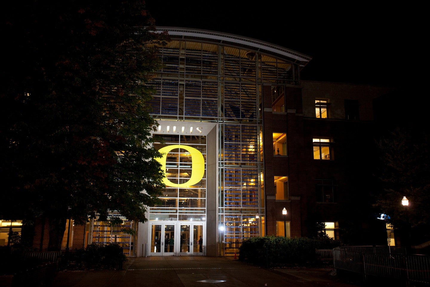 lillis hall exterior at night