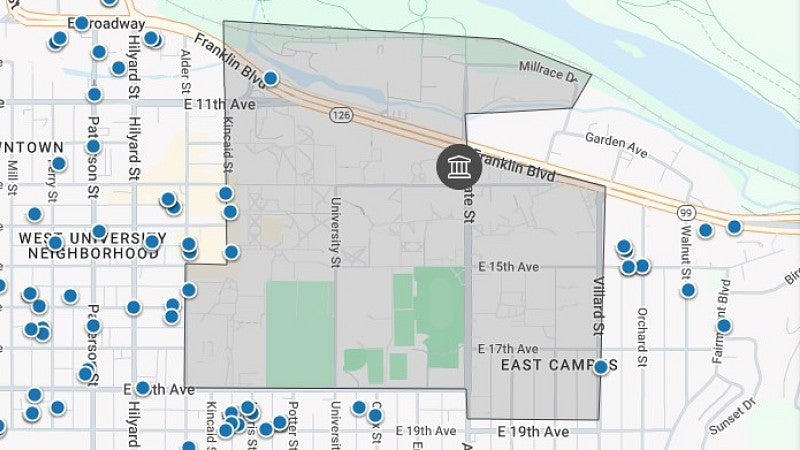 image of map of area around campus of rental locations (not live)