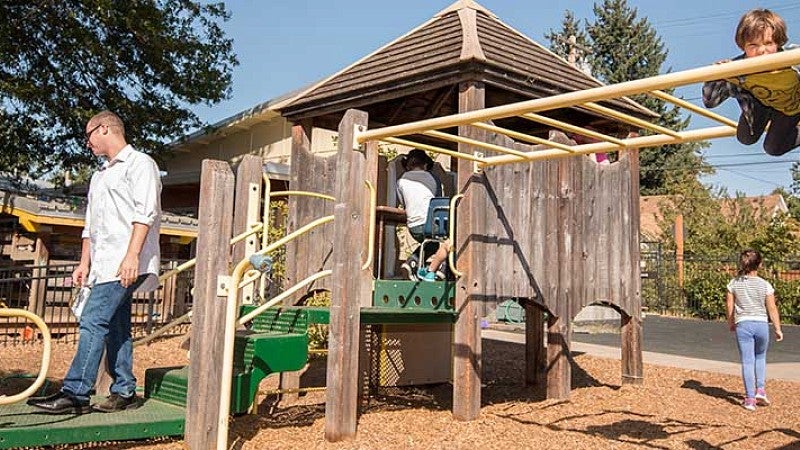A family in a play area